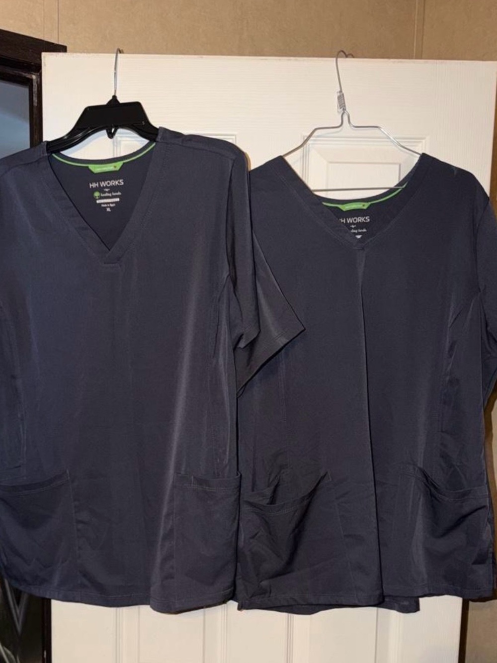 Women's Short Sleeve V-Neck Scrub Top in Dark Gray with Lime Trim